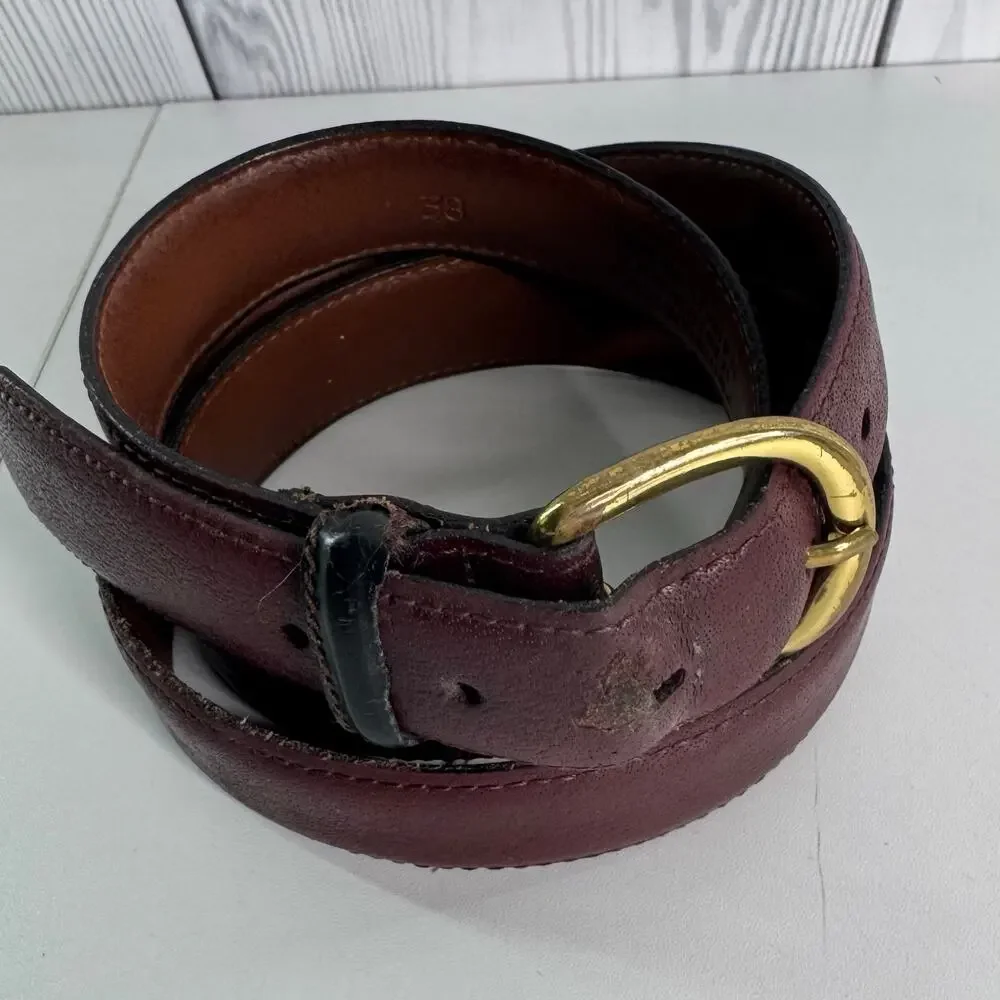 Vintage USA Brown Leather Belt Solid Brass Buckle (38) Flaws